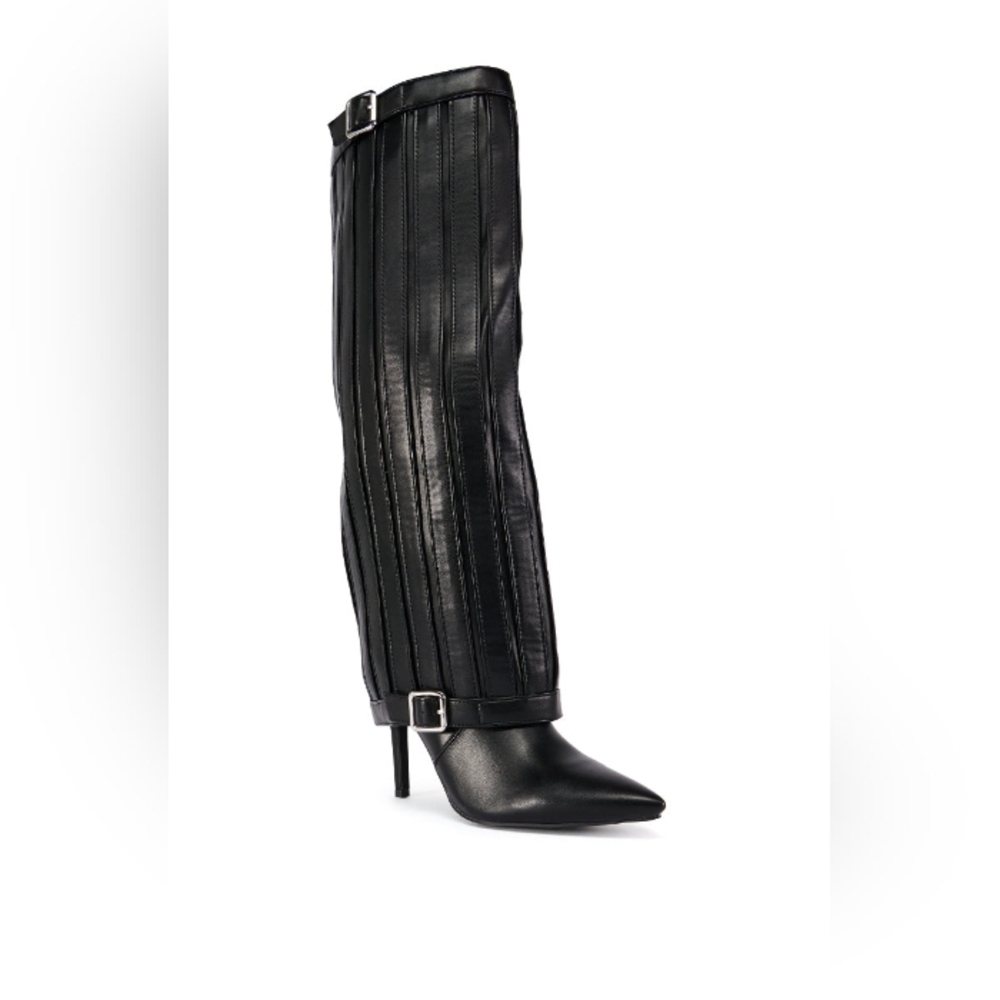 "BELTED CONFIDENCE" Sleek Black Over the Knee Boots